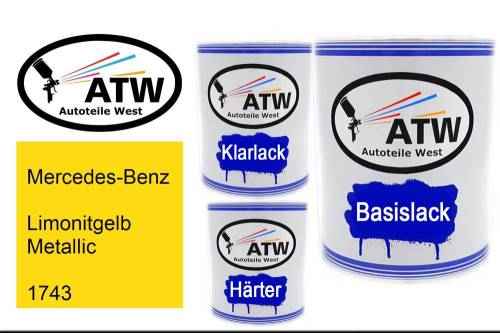 Mercedes-Benz, Limonitgelb Metallic, 1743: 1L Lackdose + 1L Klarlack + 500ml Härter - Set, von ATW Autoteile West.